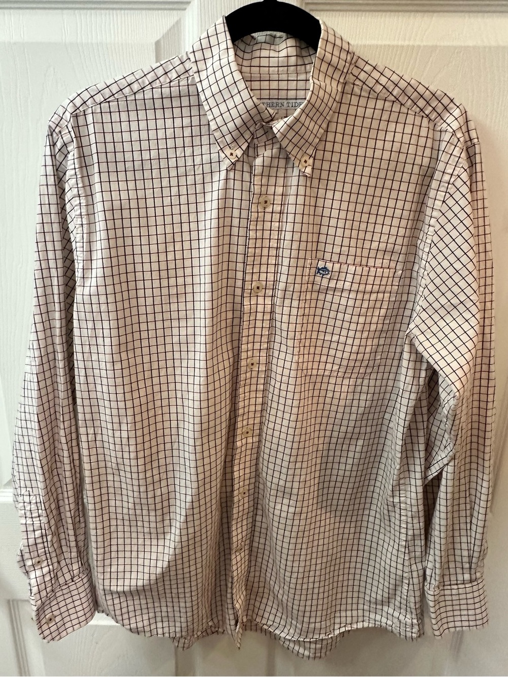 Southern Tide Men's Button-Down Shirt - White with Black Grid